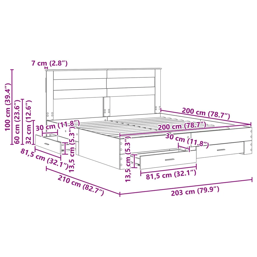 Cadre de lit Chêne Sonoma 200 x 200 cm Bois d'ingénierie - 14