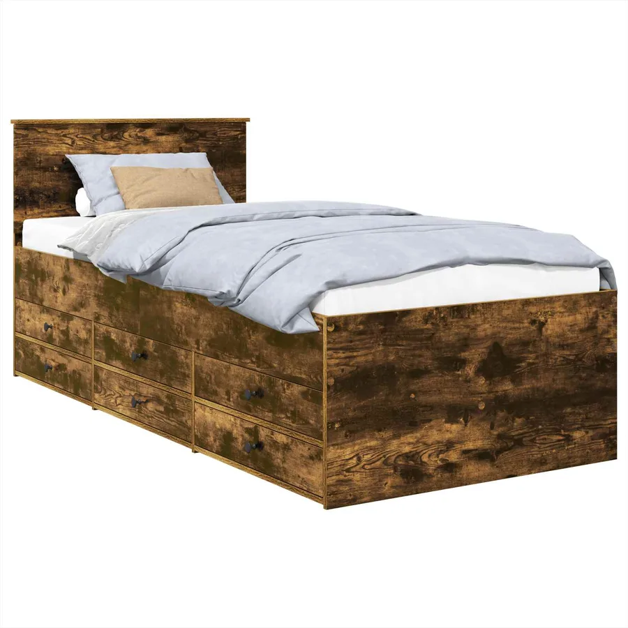 Lit d'appoint Chêne fumé et noir 100 x 200 cm Bois d'ingénierie - 2
