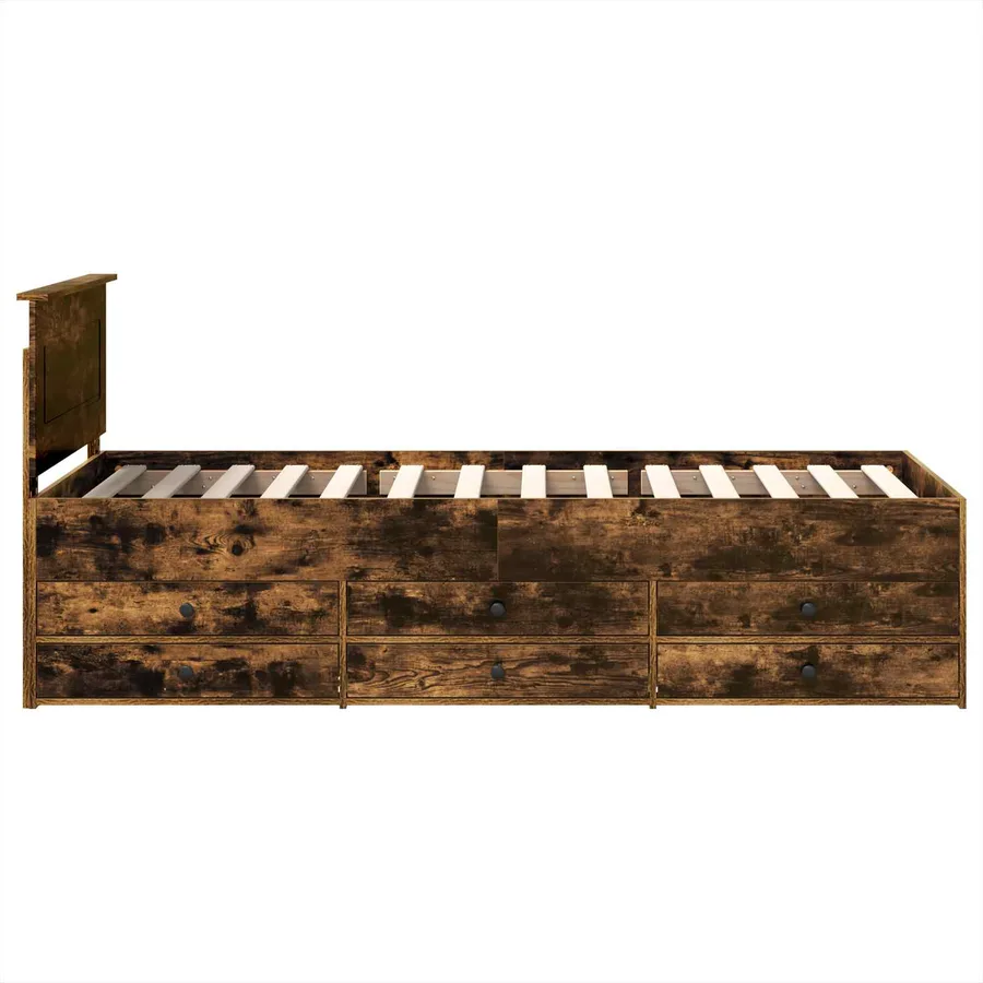 Lit d'appoint Chêne fumé et noir 100 x 200 cm Bois d'ingénierie - 9