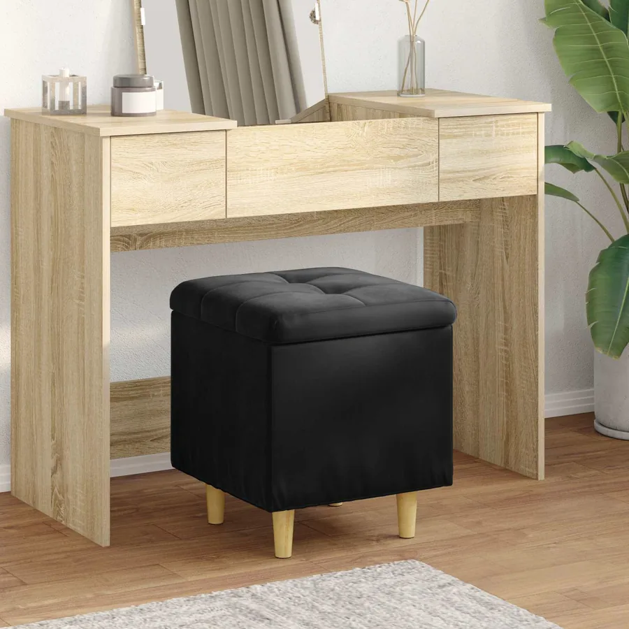 Pouf de rangement avec coussin Noir 40 x 40 x 45 cm Velours
