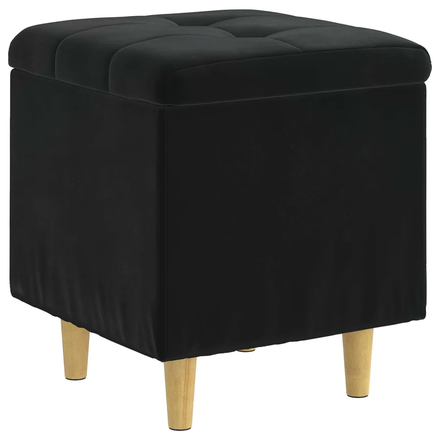 Pouf de rangement avec coussin Noir 40 x 40 x 45 cm Velours - 2