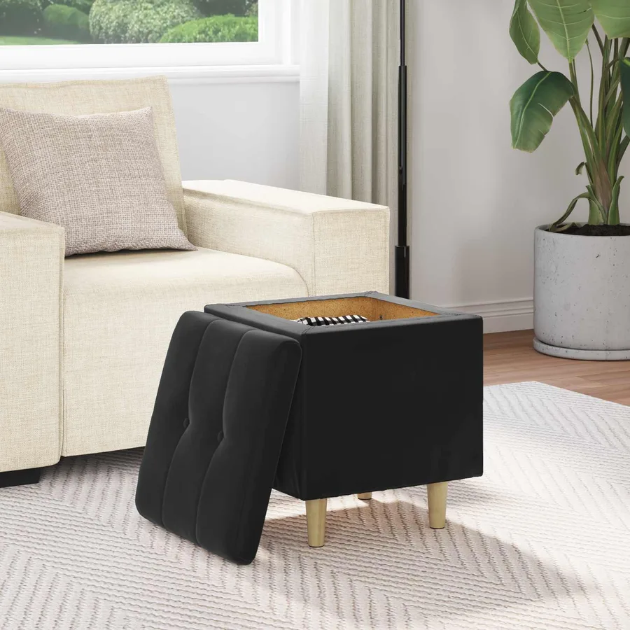 Pouf de rangement avec coussin Noir 40 x 40 x 45 cm Velours - 4