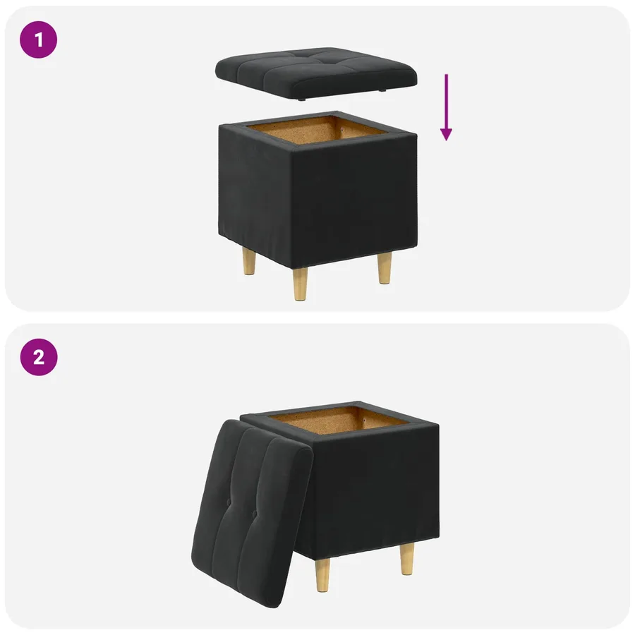 Pouf de rangement avec coussin Noir 40 x 40 x 45 cm Velours - 9