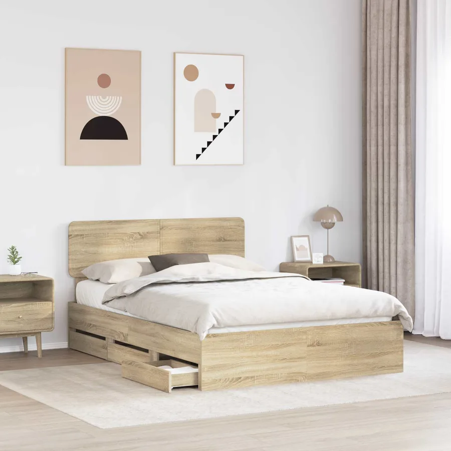 Cadre de lit Chêne Sonoma 150 x 200 cm Bois d’ingénierie - 3