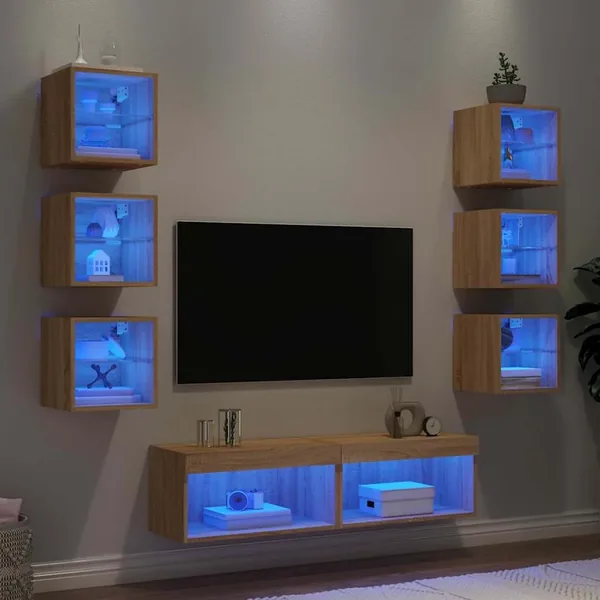 Unités murales TV avec LED 8 pcs chêne sonoma bois d'ingénierie