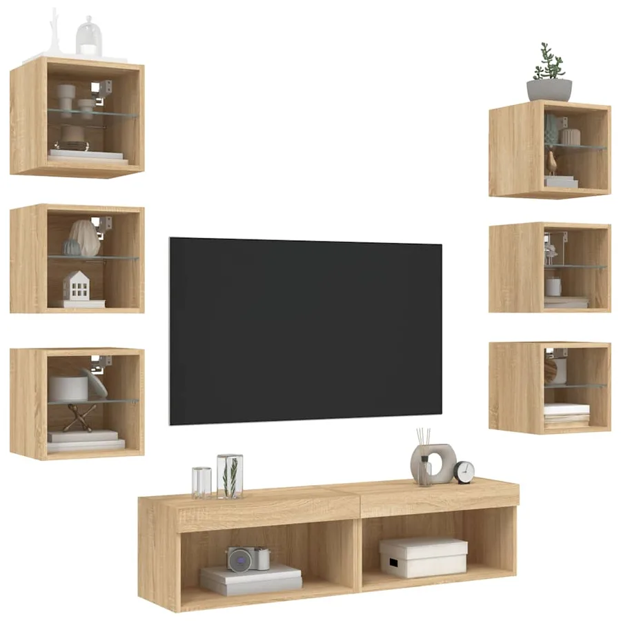 Unités murales TV avec LED 8 pcs chêne sonoma bois d'ingénierie - 4
