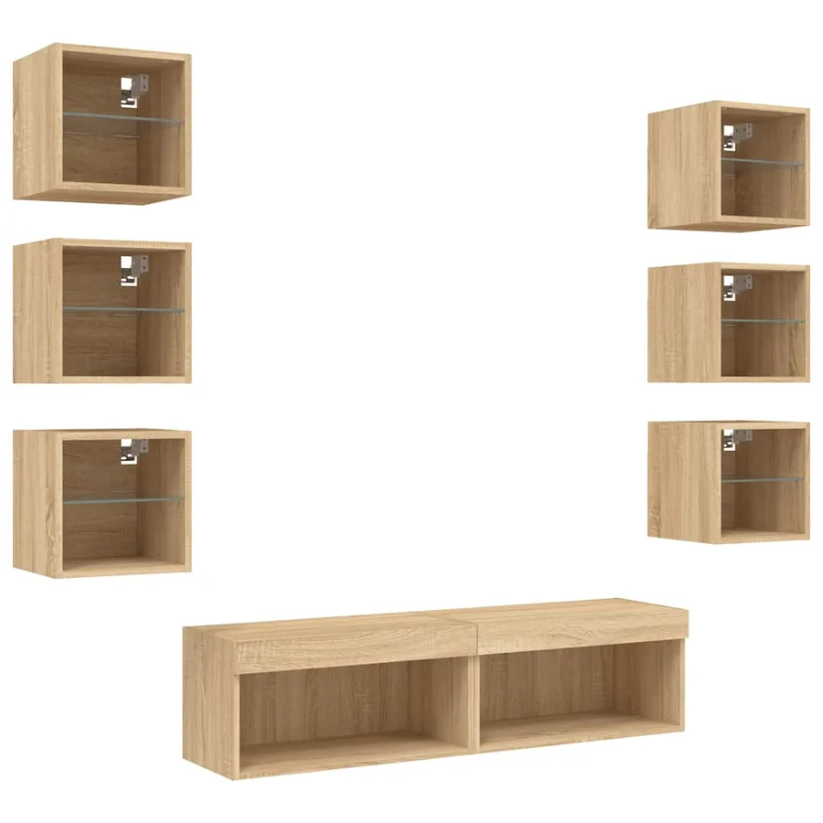 Unités murales TV avec LED 8 pcs chêne sonoma bois d'ingénierie - 5