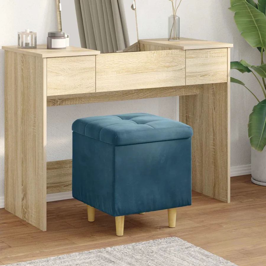 Pouf de rangement avec coussin Bleu 40 x 40 x 45 cm Velours