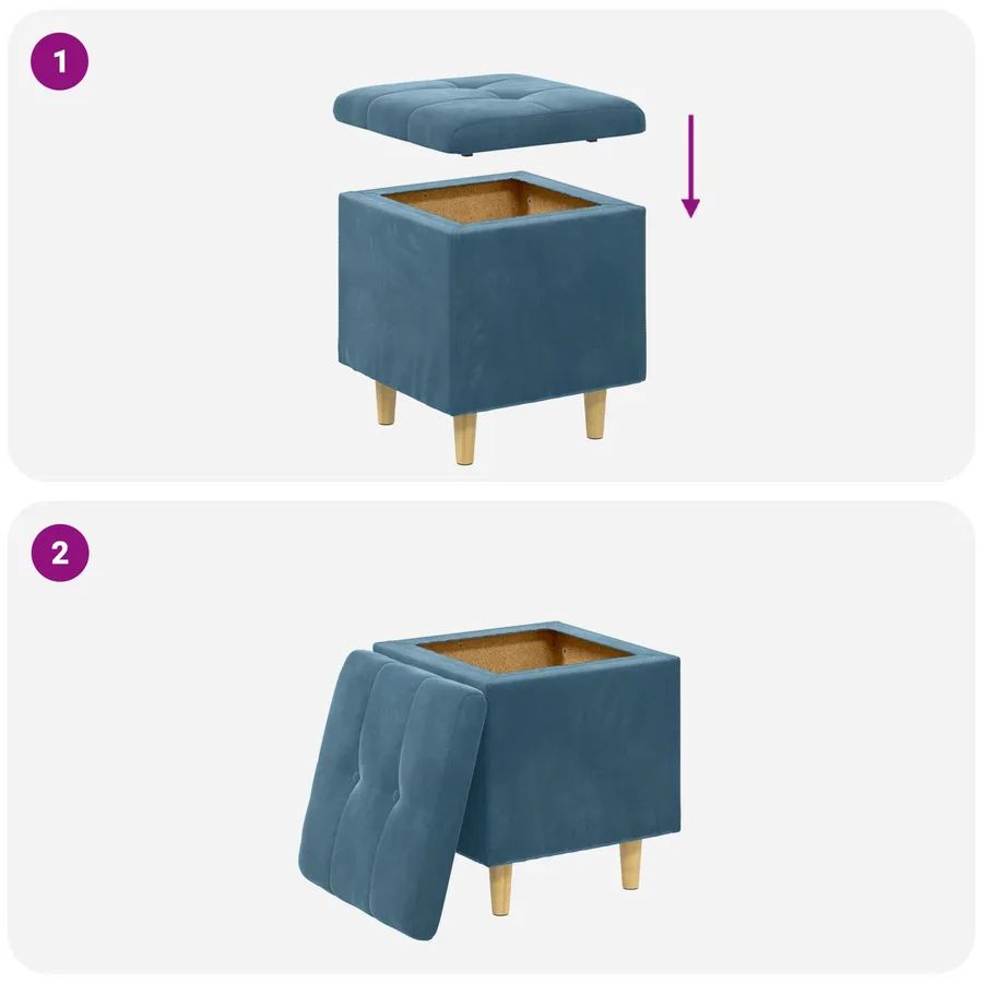 Pouf de rangement avec coussin Bleu 40 x 40 x 45 cm Velours - 9
