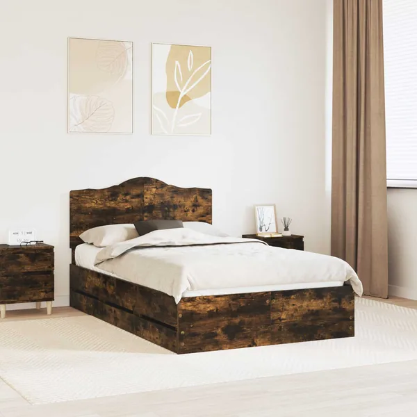 Cadre de lit Chêne Fumé 135 x 190 cm Bois Ingénierie