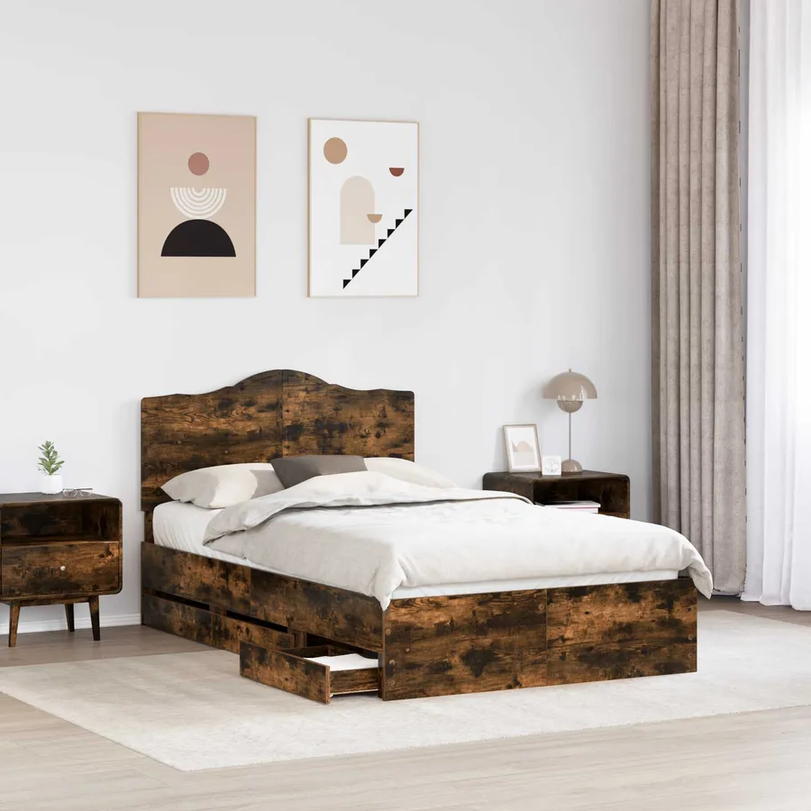 Cadre de lit Chêne Fumé 135 x 190 cm Bois Ingénierie - 3