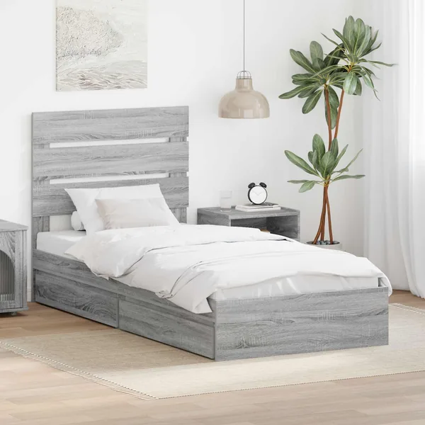 Lit de Rangement Gris Sonoma 90 x 190 cm Bois d'ingénierie