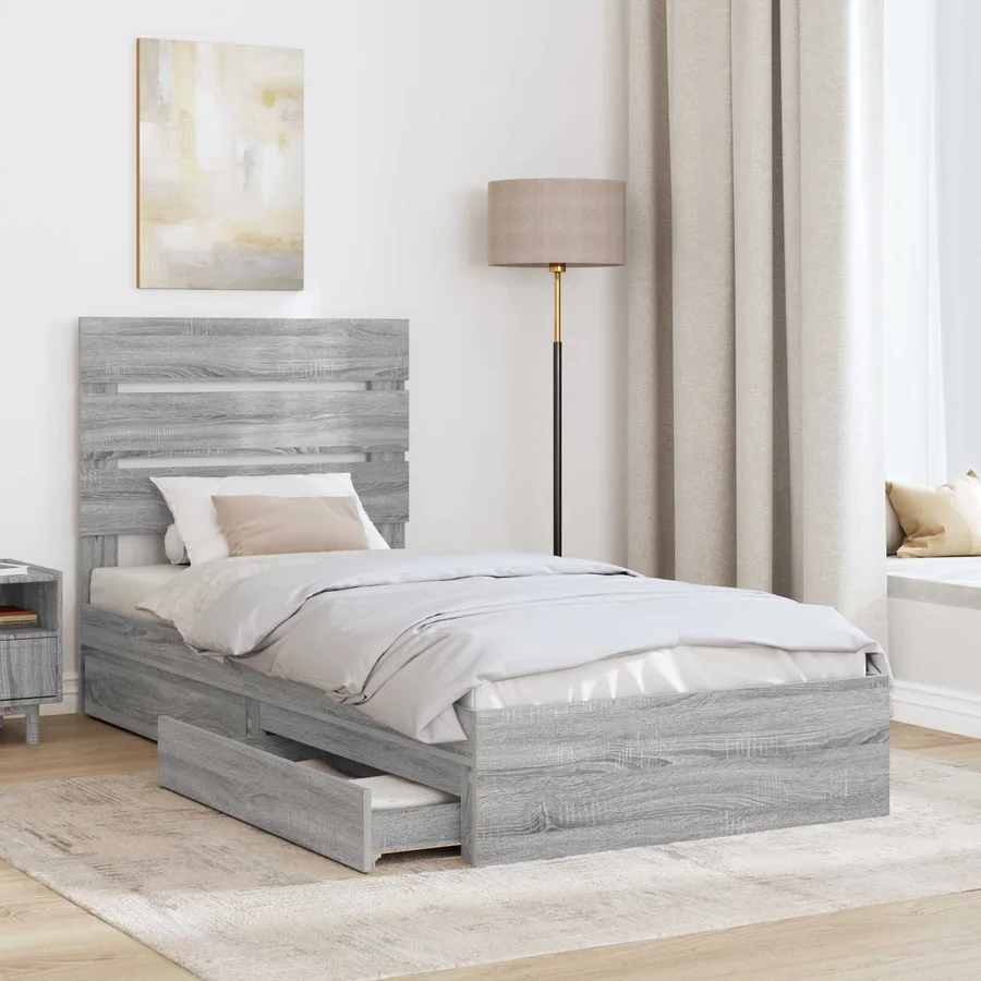 Lit de Rangement Gris Sonoma 90 x 190 cm Bois d'ingénierie - 3