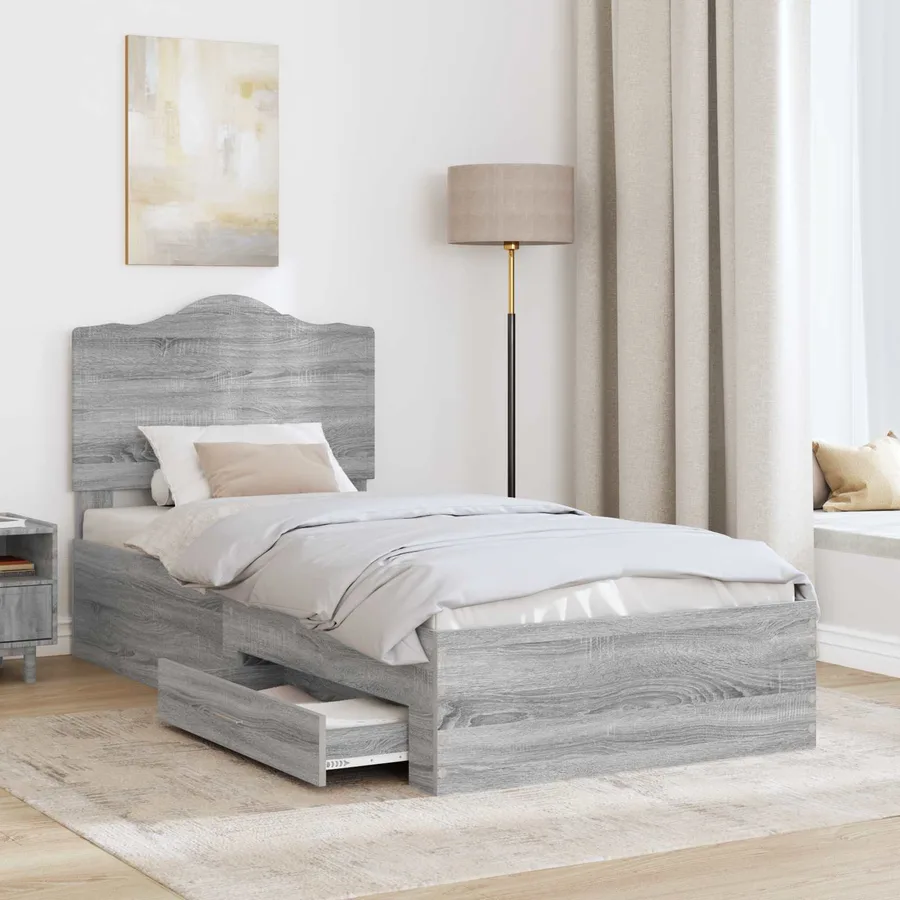 Cadre de lit Gris Sonoma 75 x 190 cm Bois d'ingénierie - 3
