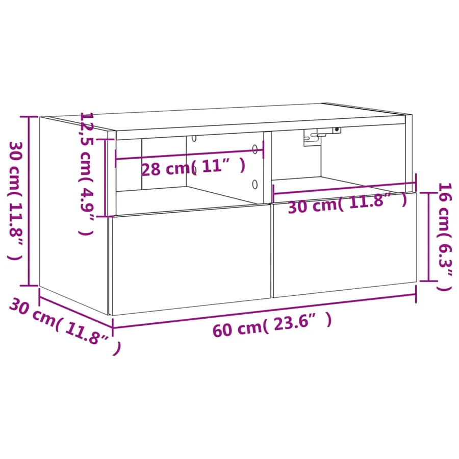 Meuble TV mural gris béton 60x30x30 cm bois d'ingénierie - 14