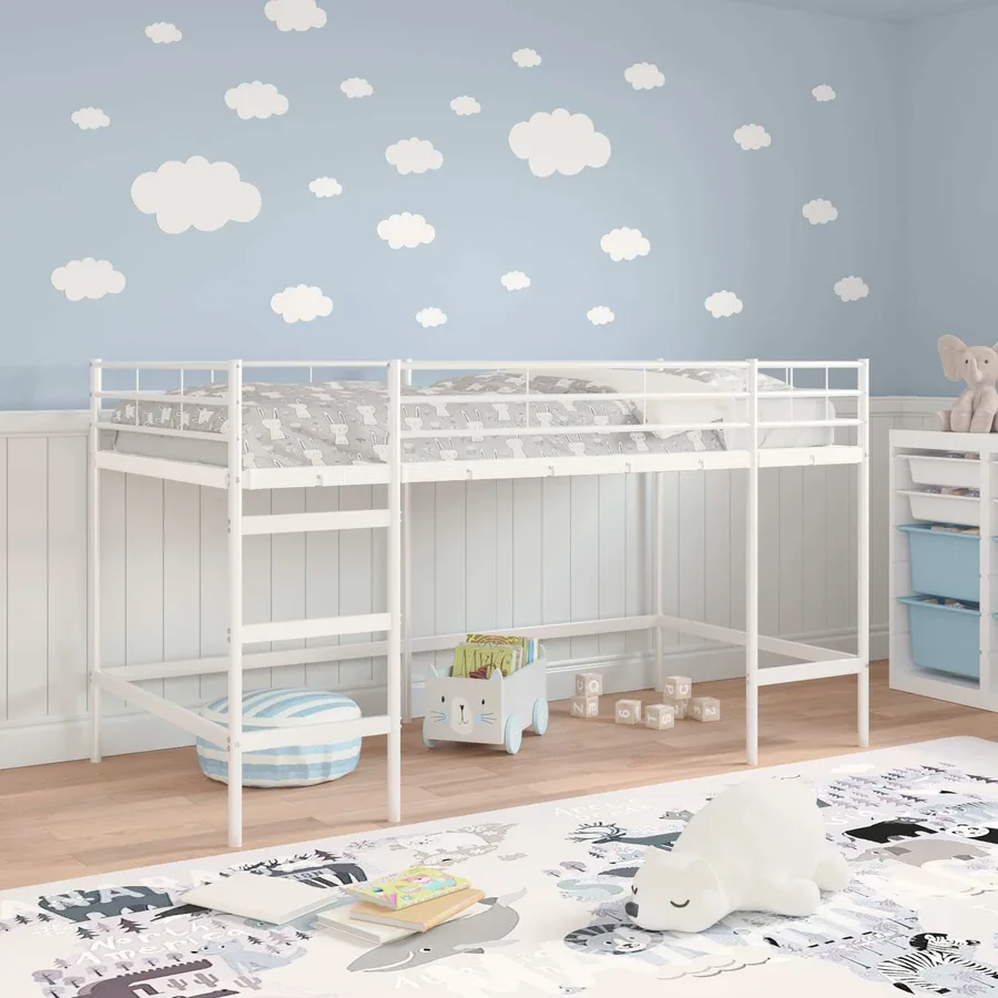 Lit mezzanine pour enfants Uni Blanc 90 x 200 cm Acier - 3