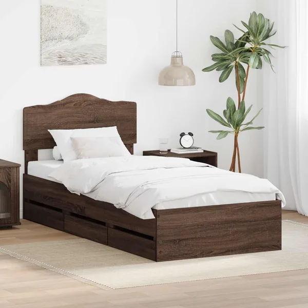 Cadre de lit avec tiroir Chêne brun 90 x 190 cm Bois Ingénierie