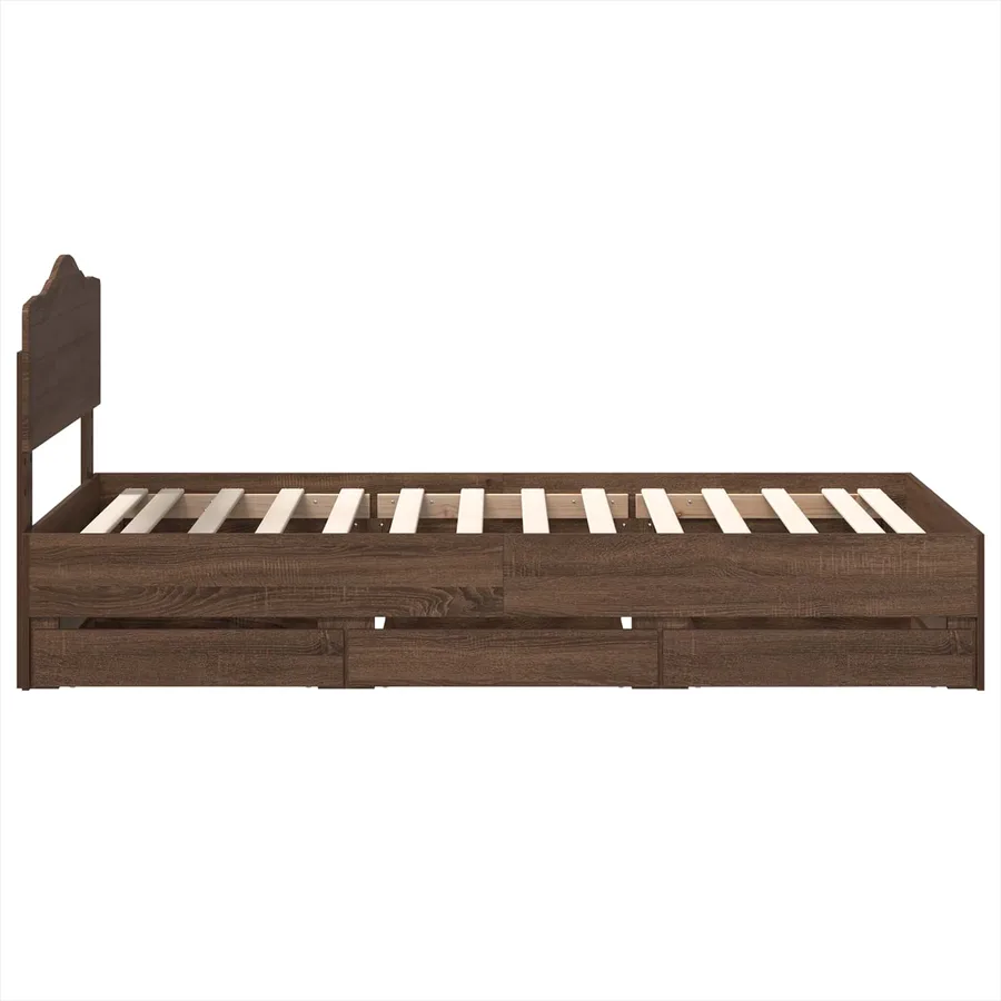 Cadre de lit avec tiroir Chêne brun 90 x 190 cm Bois Ingénierie - 9