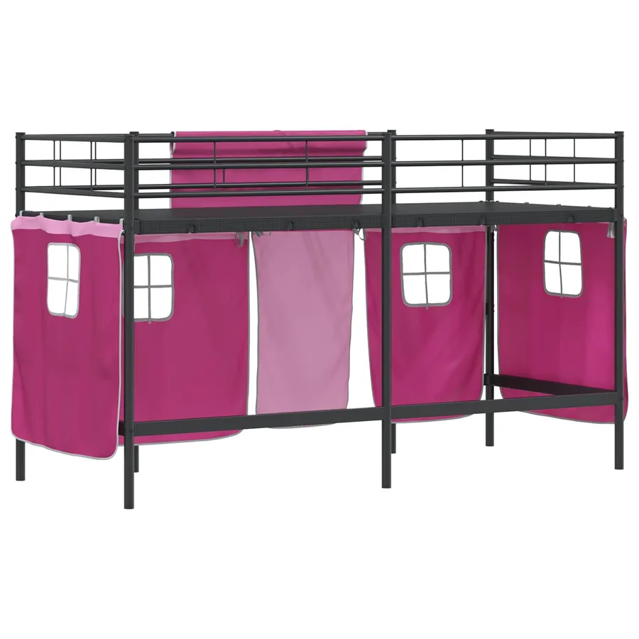 Cadre de Lit Mezzanine pour Enfants avec Rideaux Noir et rose - 8