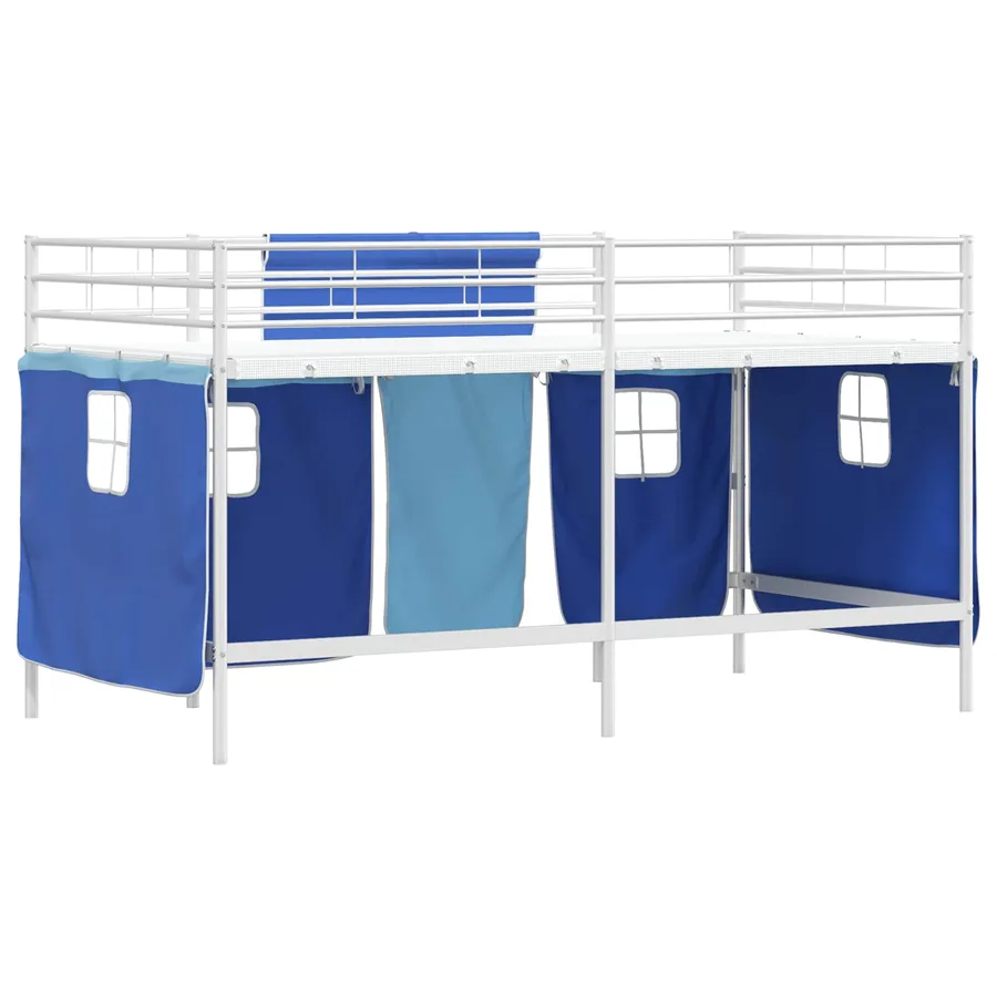 Cadre de Lit Mezzanine pour Enfants avec Rideaux Blanc et Bleu - 10