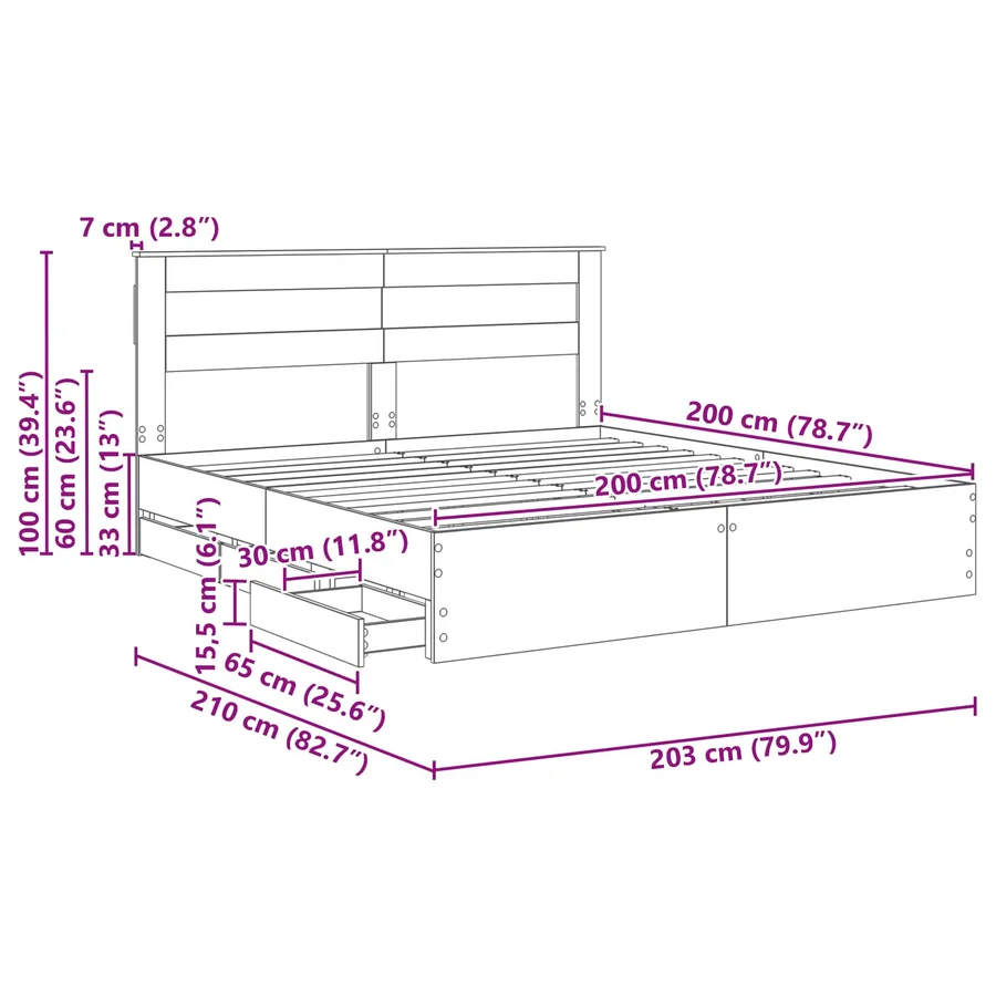 Cadre de lit Chêne Sonoma 200 x 200 cm Bois Ingénierie - 14