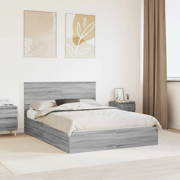 Lit de Rangement Gris Sonoma 160 x 200 cm Bois d'ingénierie