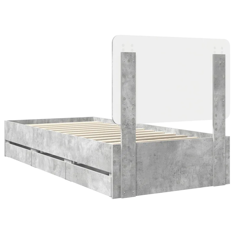 Cadre de lit avec tiroir Gris béton 90 x 190 cm Bois Ingénierie - 10