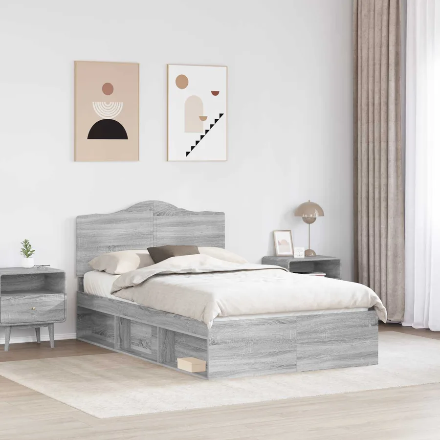 Cadre de lit Gris Sonoma 135 x 190 cm Pin massif - 3