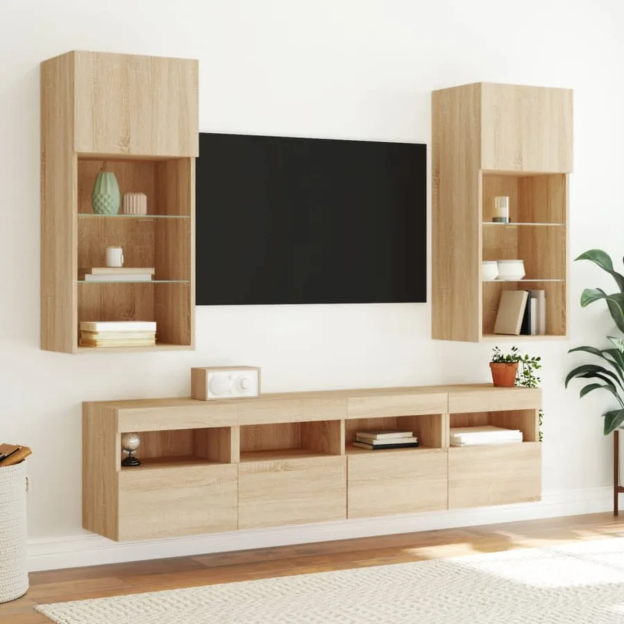 Unités murales TV avec LED 5 pcs chêne sonoma bois d'ingénierie - 4