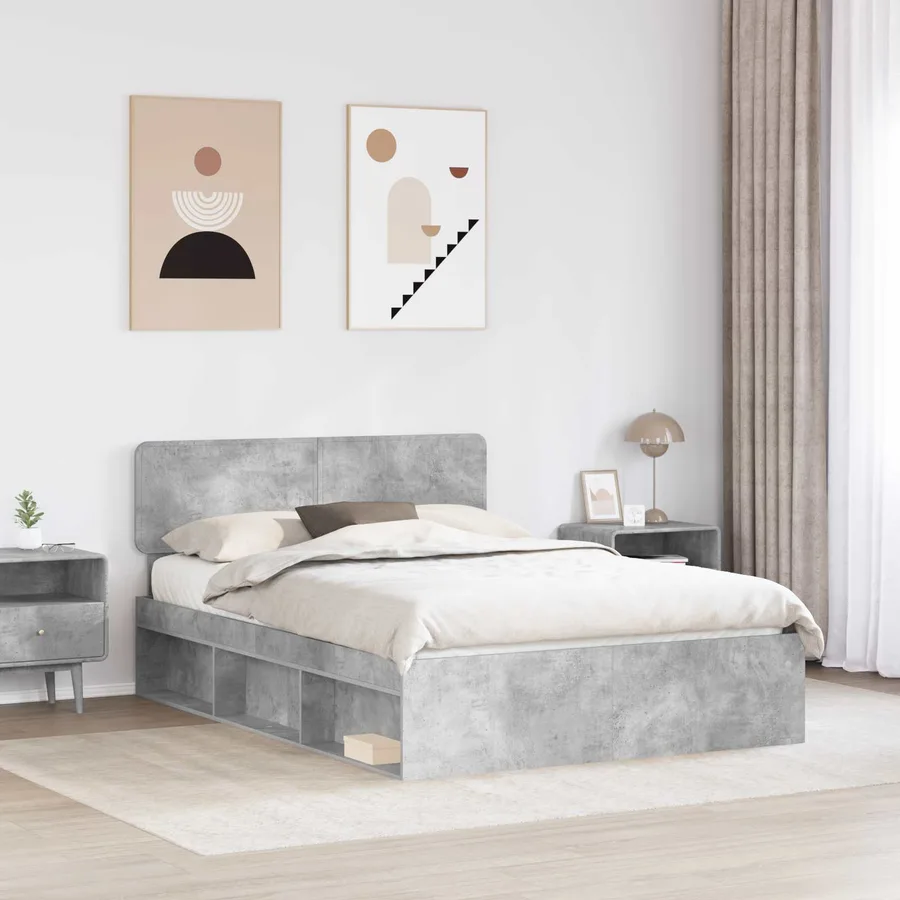 Cadre de lit avec tête de lit Béton 140 x 190 cm Pin massif - 3