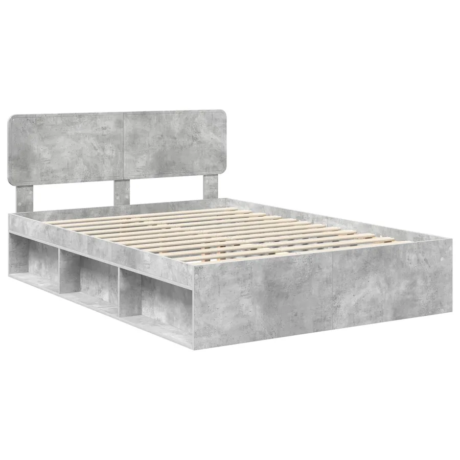 Cadre de lit avec tête de lit Béton 140 x 190 cm Pin massif - 4
