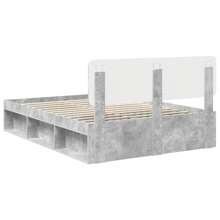 Cadre de lit avec tête de lit Béton 140 x 190 cm Pin massif - 9