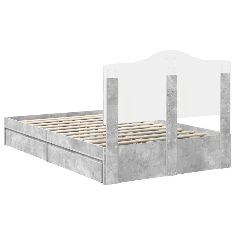 Lit de Rangement Gris béton 135 x 190 cm Bois d'ingénierie - 10