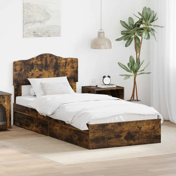 Lit de Rangement Chêne fumé 90 x 200 cm Bois d'ingénierie