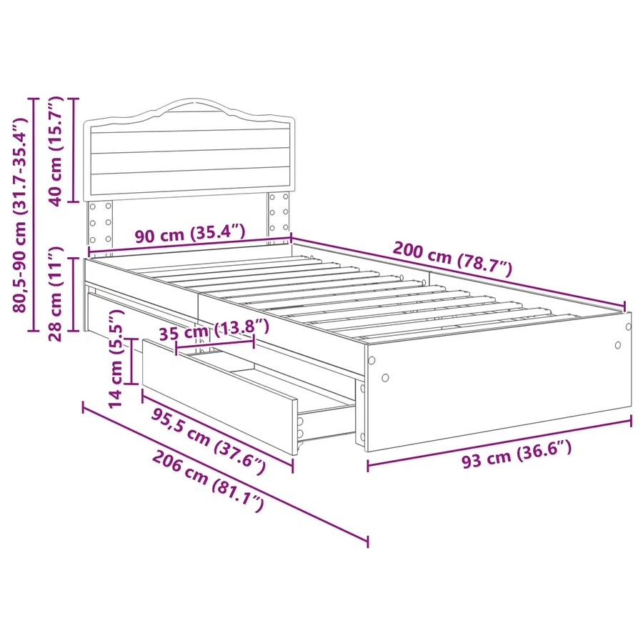 Lit de Rangement Chêne fumé 90 x 200 cm Bois d'ingénierie - 14