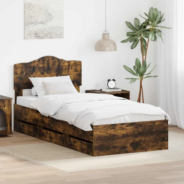 Cadre de lit avec tiroir Chêne fumé 90 x 190 cm Bois Ingénierie
