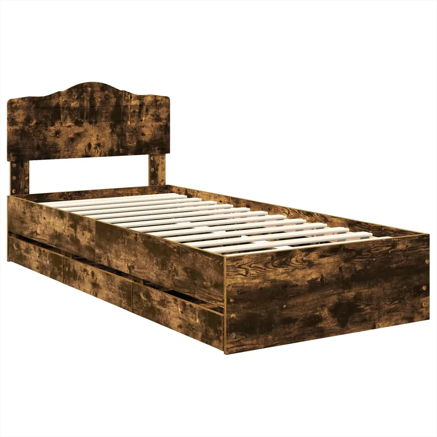 Cadre de lit avec tiroir Chêne fumé 90 x 190 cm Bois Ingénierie - 4