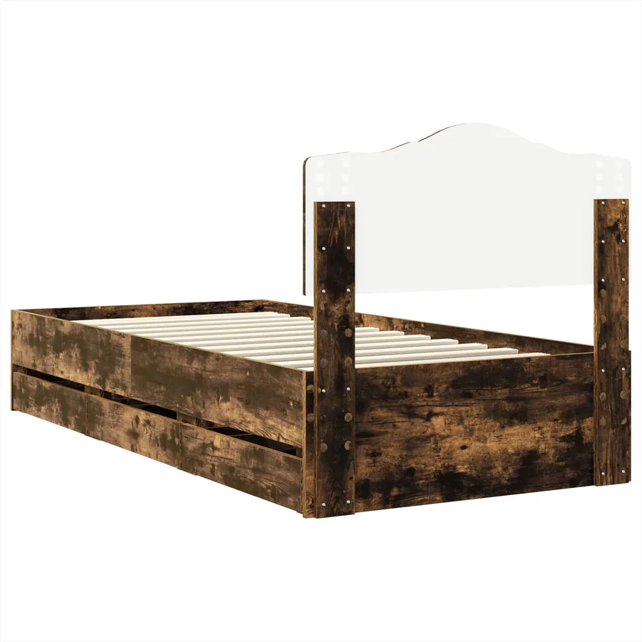 Cadre de lit avec tiroir Chêne fumé 90 x 190 cm Bois Ingénierie - 8