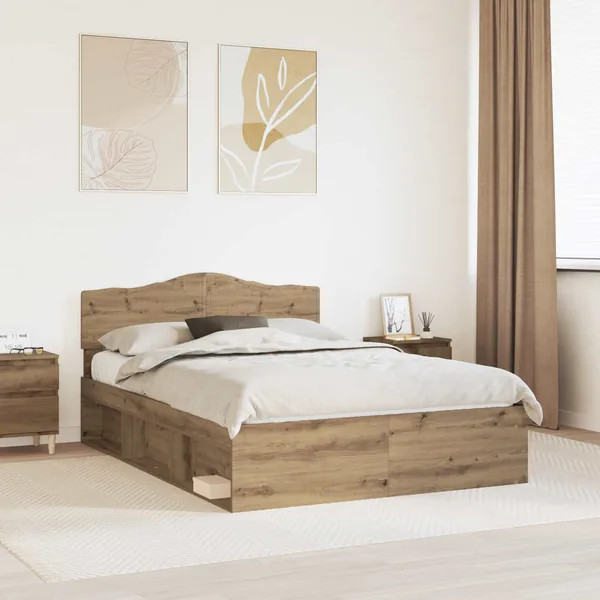 Cadre de lit Chêne artisan 140 x 190 cm Bois de pin massif
