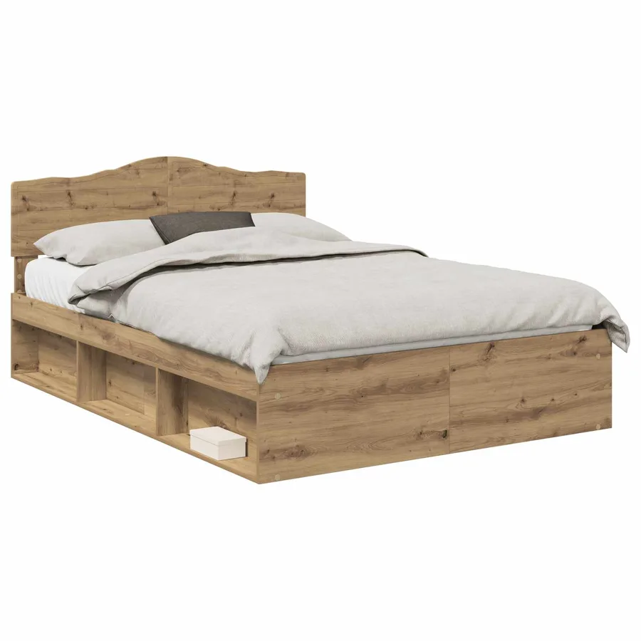 Cadre de lit Chêne artisan 140 x 190 cm Bois de pin massif - 2