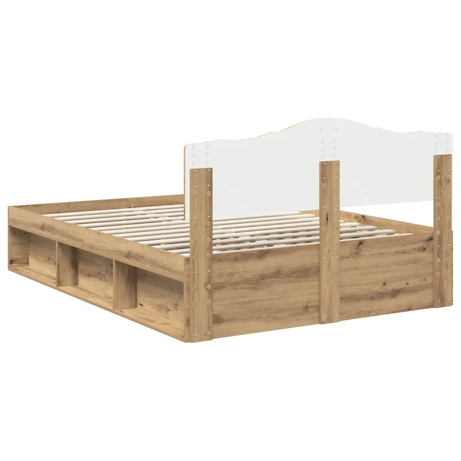 Cadre de lit Chêne artisan 140 x 190 cm Bois de pin massif - 9