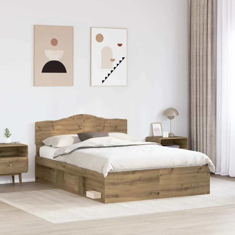 Cadre de lit Chêne artisan 140 x 200 cm Bois de pin massif - 3
