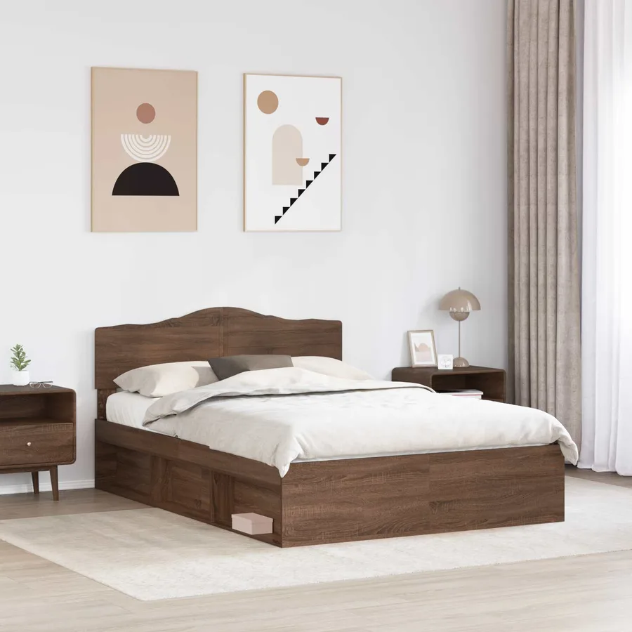 Cadre de lit Chêne brun 140 x 200 cm Bois de pin massif - 3
