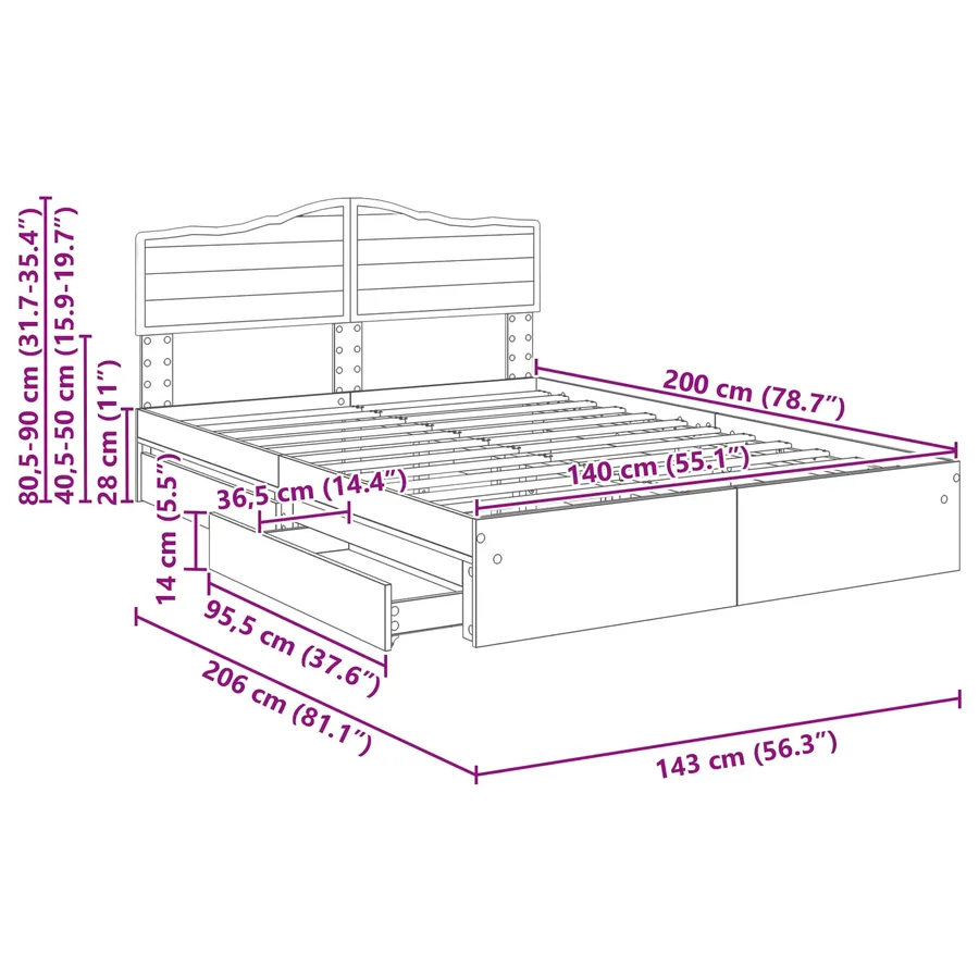 Lit de Rangement Chêne Sonoma 140 x 200 cm Bois d'ingénierie - 14