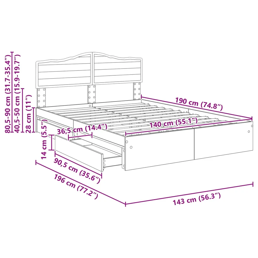 Lit de Rangement Chêne Sonoma 140 x 190 cm Bois d'ingénierie - 14