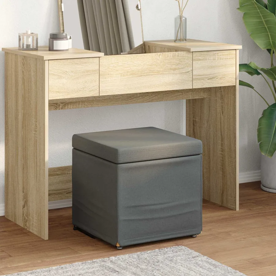 Tabouret Gris foncé 41 x 41 x 40 cm Tissu et bois stratifié