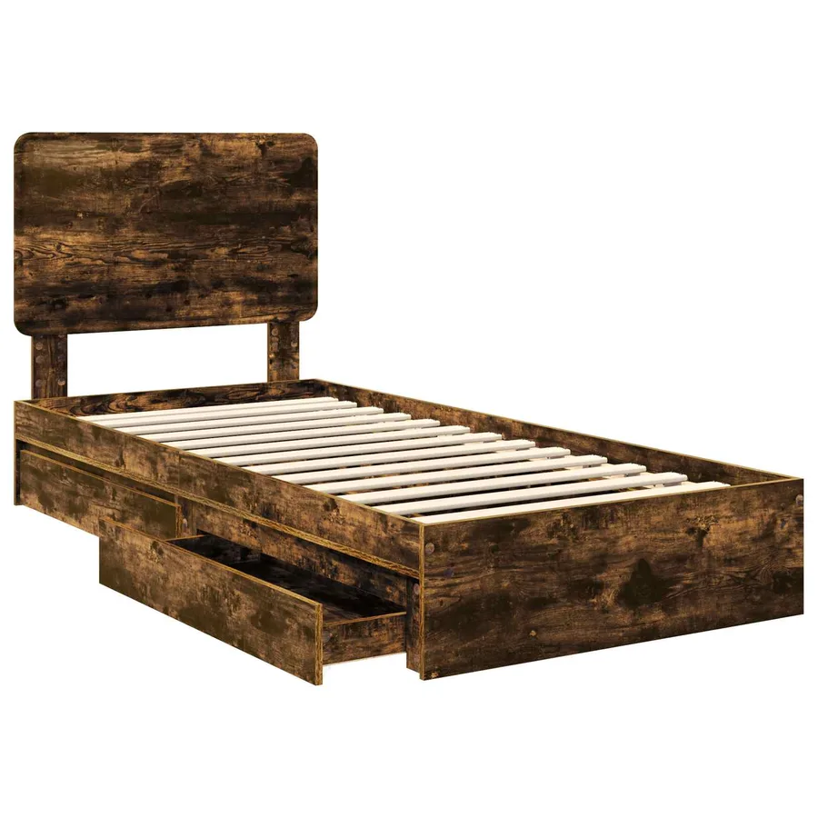 Lit de Rangement Chêne fumé 90 x 190 cm Bois d'ingénierie - 5