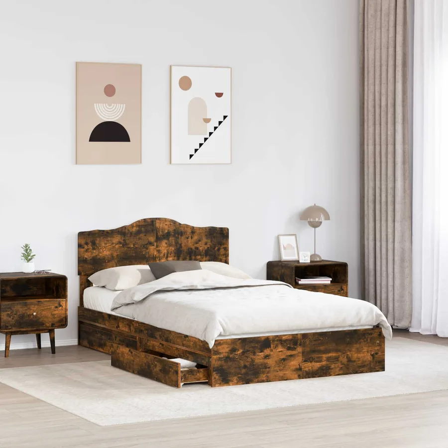 Lit de Rangement Chêne fumé 120 x 200 cm Bois d'ingénierie - 3