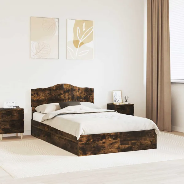 Lit de Rangement Chêne fumé 120 x 190 cm Bois d'ingénierie