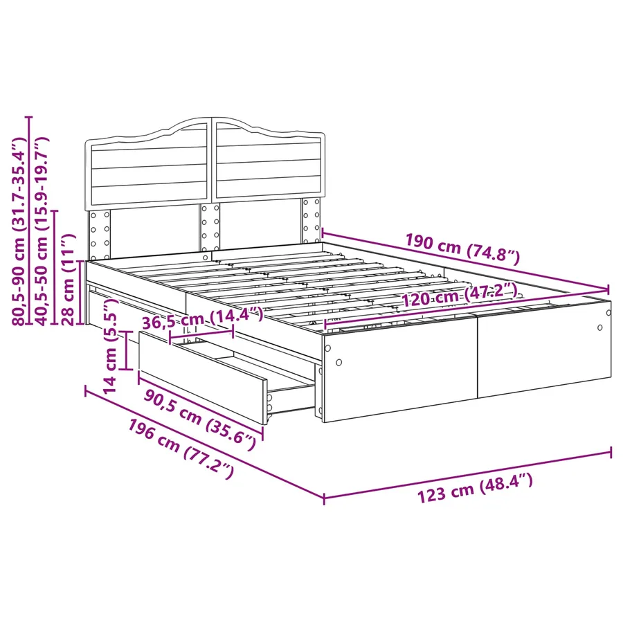 Lit de Rangement Chêne fumé 120 x 190 cm Bois d'ingénierie - 14